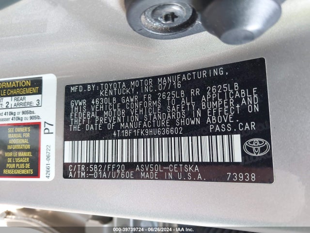 Toyota CAMRY SE 2017 4T1BF1FK9HU636602 Image 9