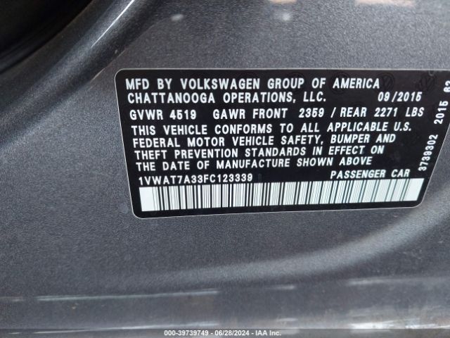 1VWAT7A33FC123339 Volkswagen Passat 1.8t Limited Edition