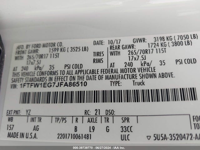 Ford F-150 Xl 2018 1FTFW1EG7JFA86510 Image 9