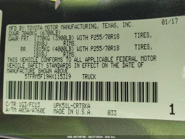 5TFRM5F19HX115319 Toyota Tundra Sr5 4.6l V8