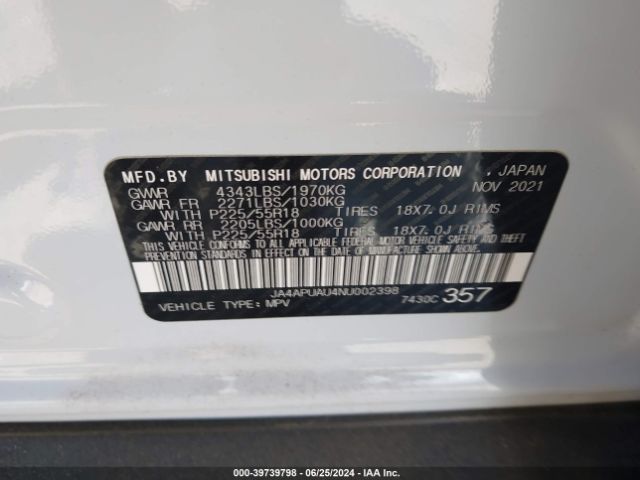 JA4APUAU4NU002398 Mitsubishi Outlander Sport 2.0 Be 2wd/2.0 Es 2wd/2.0 Le 2wd/2.0 S 2wd