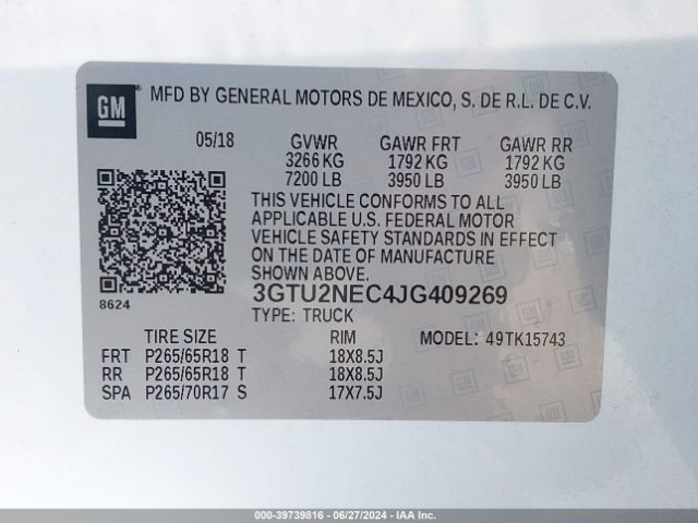 3GTU2NEC4JG409269 GMC Sierra 1500 Slt