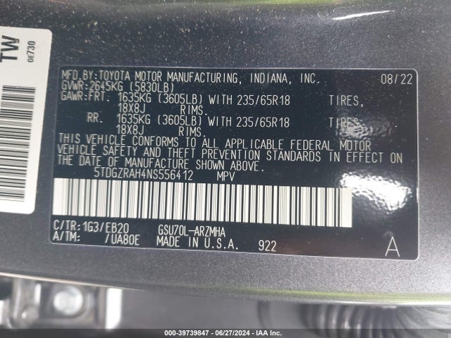 Toyota Highlander Xle 2022 5TDGZRAH4NS556412 Image 9