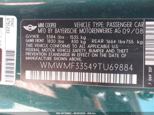 2009 MINI COOPER WMWMF33549TU69884 Photo 8