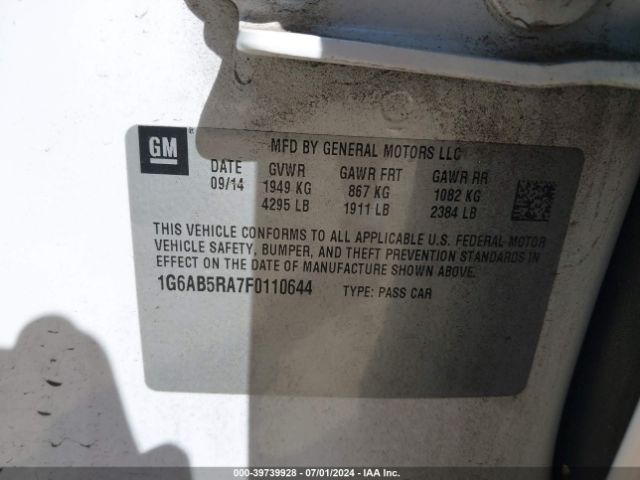 1G6AB5RA7F0110644 Cadillac ATS LUXURY