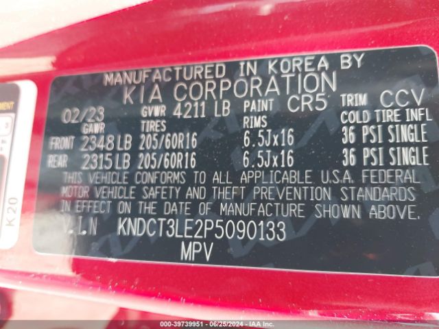 KNDCT3LE2P5090133 KIA NIRO SX