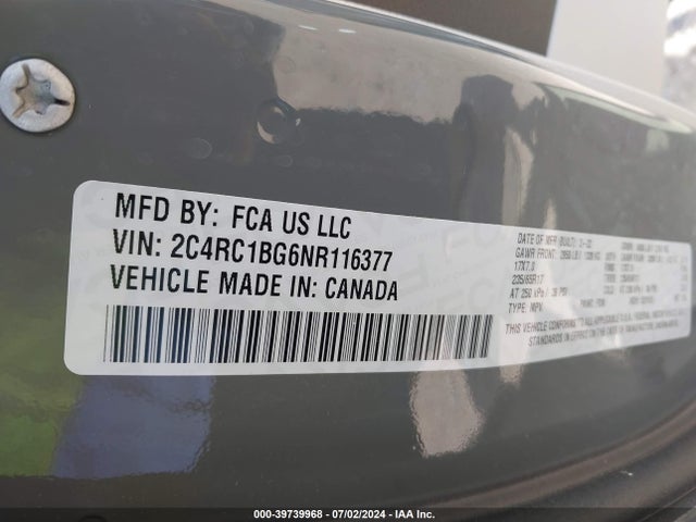 2C4RC1BG6NR116377 Chrysler Pacifica Touring L