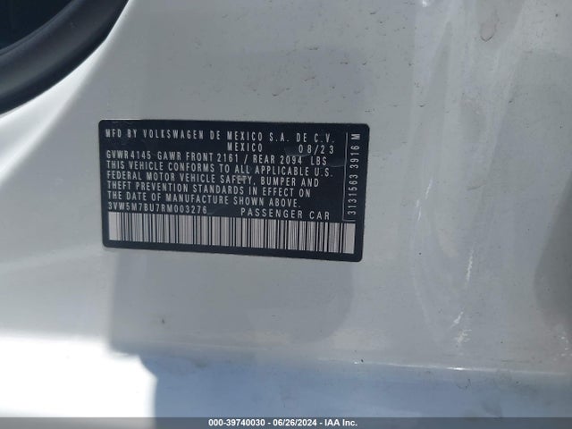 Продаж на аукціоні авто 2024 Volkswagen Jetta 1.5t S, vin: 3VW5M7BU7RM003276, номер лоту: 39740030