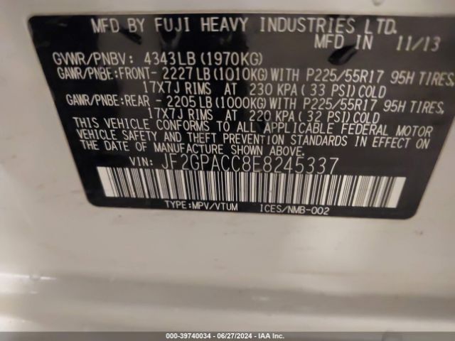 JF2GPACC8E8245337 Subaru Xv Crosstrek 2.0i Premium