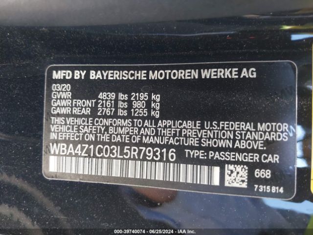 WBA4Z1C03L5R79316 BMW 430I