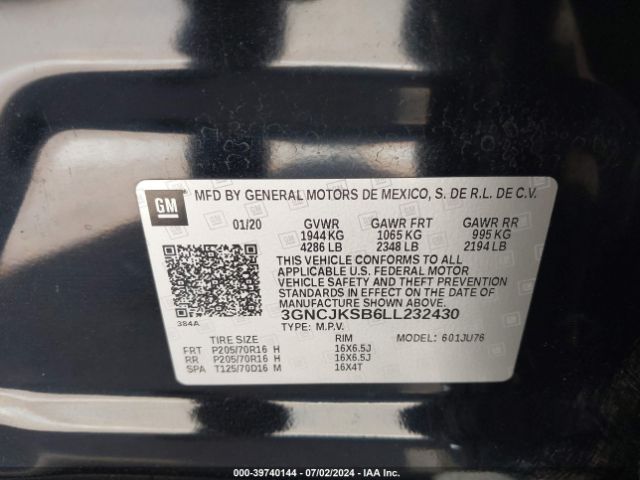 3GNCJKSB6LL232430 Chevrolet Trax Fwd Ls