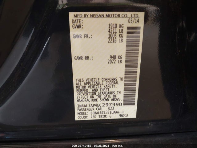 Nissan Altima 2.5 S 2014 1N4AL3AP4EC297990 Image 9