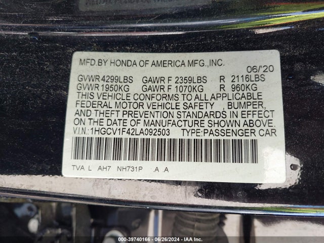 Honda ACCORD EX 2020 1HGCV1F42LA092503 Image 9