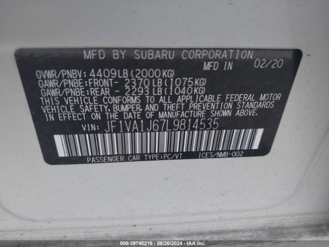 JF1VA1J67L9814535 Subaru Wrx Limited