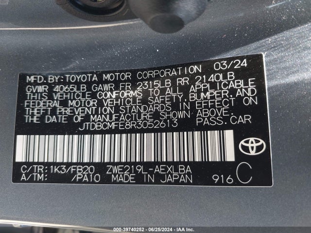 JTDBCMFE8R3052613 Toyota Corolla Hybrid Le