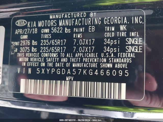 KIA Sorento 3.3l Lx 2019 5XYPGDA57KG466095 Image 9