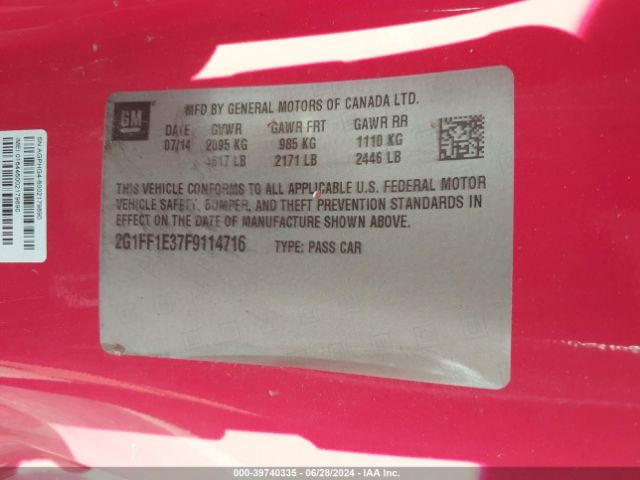 2G1FF1E37F9114716 Chevrolet Camaro 2lt