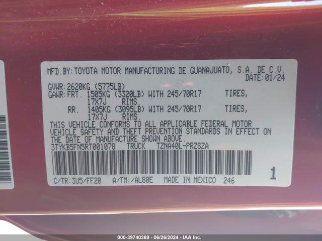 Toyota Tacoma Sr5 2024 3TYKB5FN5RT001078 Image 9