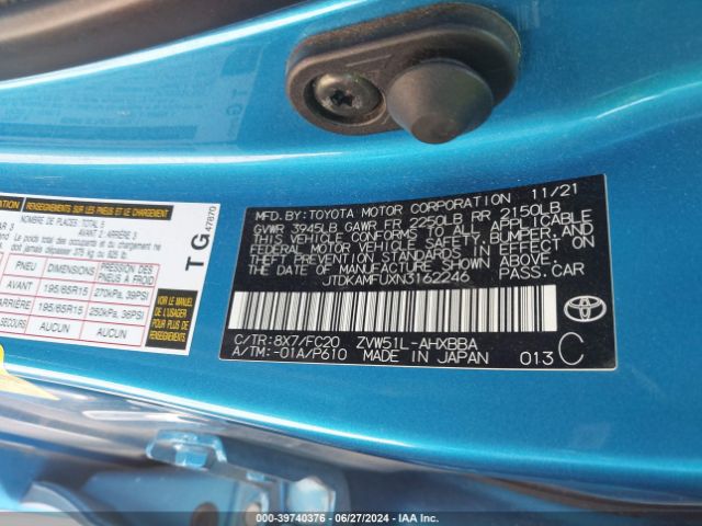 JTDKAMFUXN3162246 Toyota Prius L