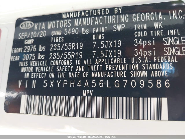 KIA Sorento 3.3l Ex 2020 5XYPH4A56LG709586 Image 9