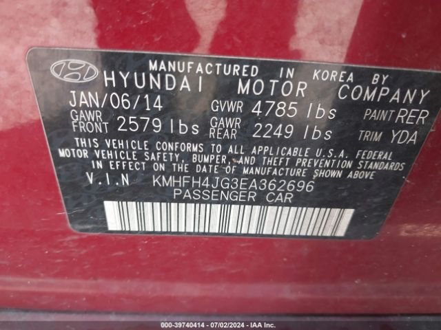 KMHFH4JG3EA362696 Hyundai Azera Limited