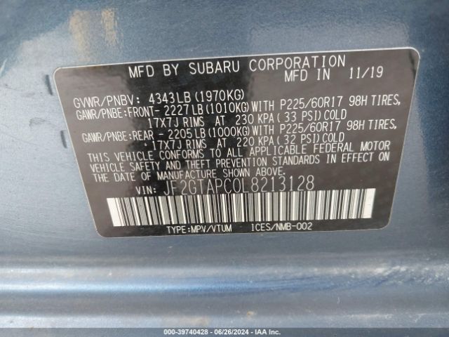 JF2GTAPC0L8213128 Subaru Crosstrek Premium