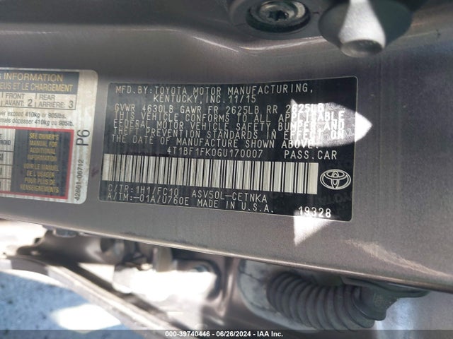 Toyota CAMRY LE 2016 4T1BF1FK0GU170007 Image 9