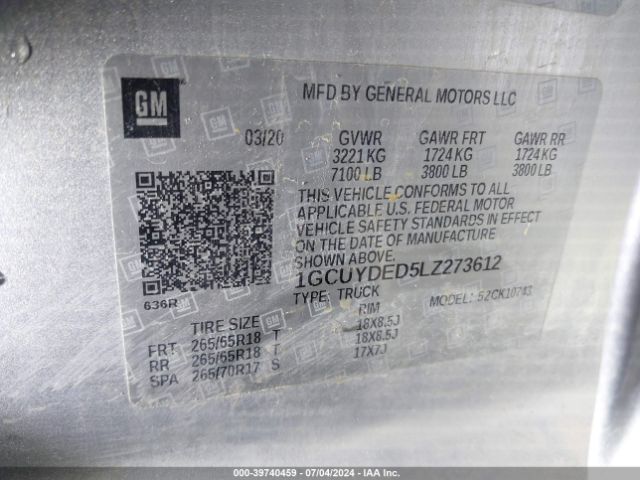 1GCUYDED5LZ273612 Chevrolet Silverado 1500 4wd  Standard Bed Lt