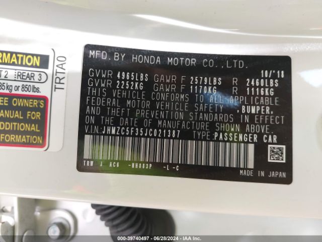 JHMZC5F35JC021387 Honda Clarity Plug-in Hybrid Touring