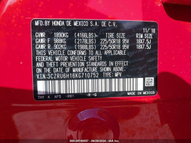 3CZRU6H16KG710752 Honda HR-V SPORT