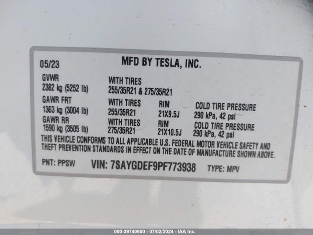 7SAYGDEF9PF773938 Tesla Model Y Awd/performance Dual Motor All-wheel Drive