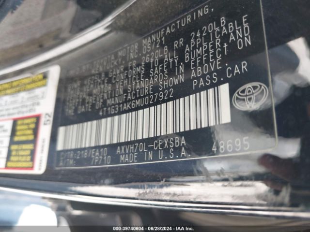 4T1G31AK6MU027922 Toyota Camry Se Hybrid