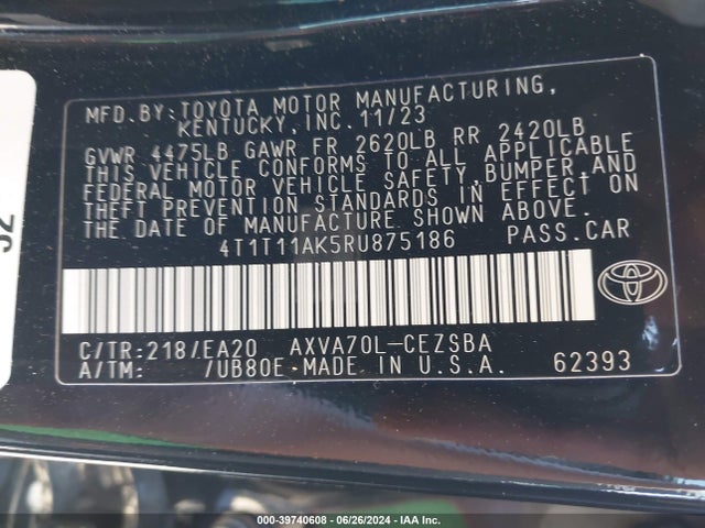 Toyota CAMRY SE 2024 4T1T11AK5RU875186 Image 9