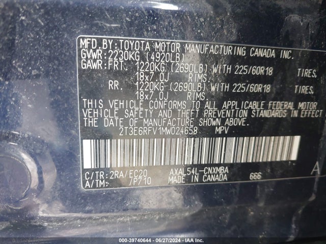 2T3E6RFV1MW024658 Toyota Rav4 Hybrid Xse