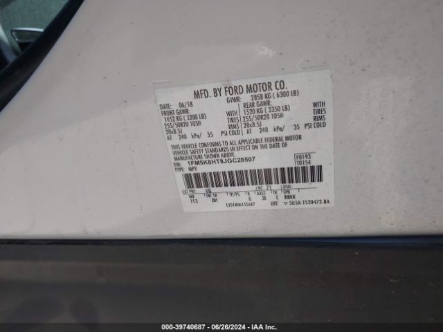 1FM5K8HT8JGC28507 Ford Explorer Platinum