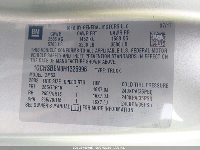 Chevrolet Colorado Wt 2017 1GCHSBEN0H1326996 Image 9