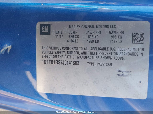 Chevrolet Camaro 1lt 2018 1G1FB1RS7J0141303 Image 9