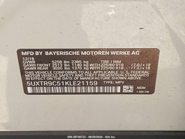 5UXTR9C51KLE21159 BMW X3 Xdrive30i