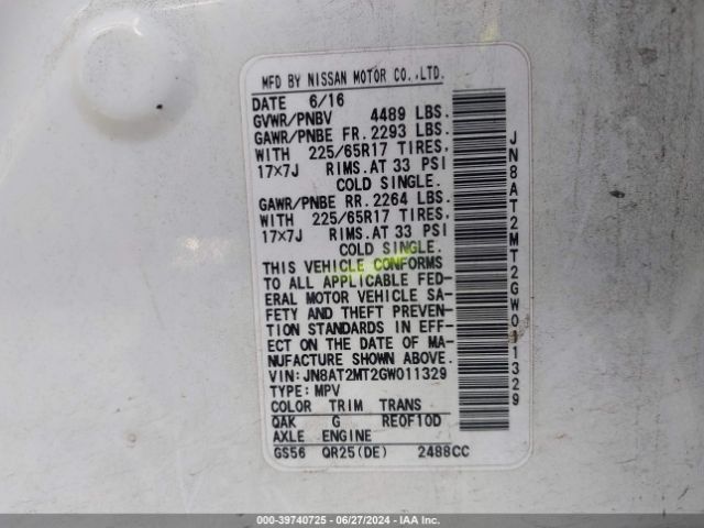 JN8AT2MT2GW011329 Nissan ROGUE S
