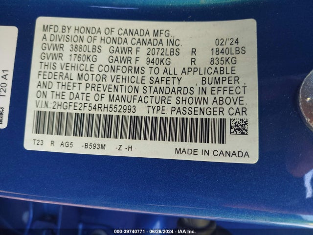 Honda Civic Sport 2024 2HGFE2F54RH552993 Image 9