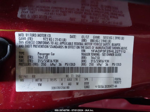 Ford FOCUS SE 2017 1FADP3F25HL227112 Image 9