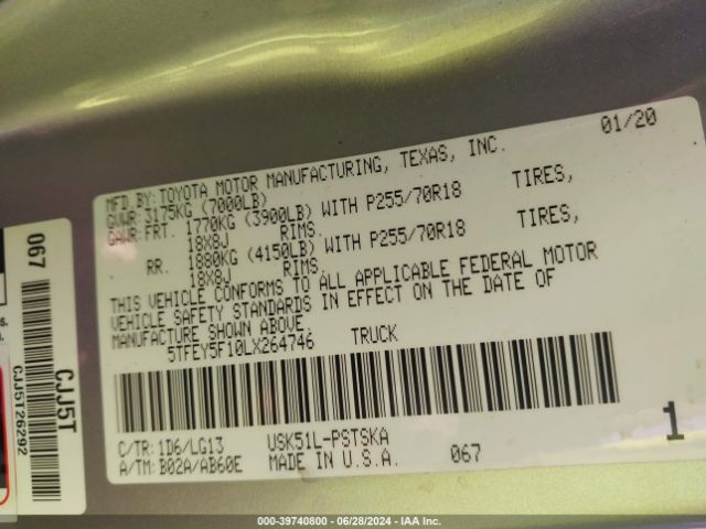 5TFEY5F10LX264746 Toyota Tundra Sr5