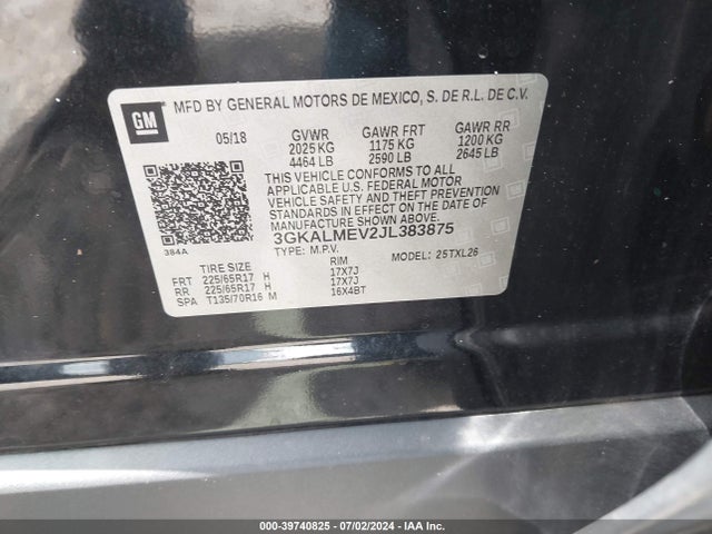 3GKALMEV2JL383875 GMC Terrain Sle