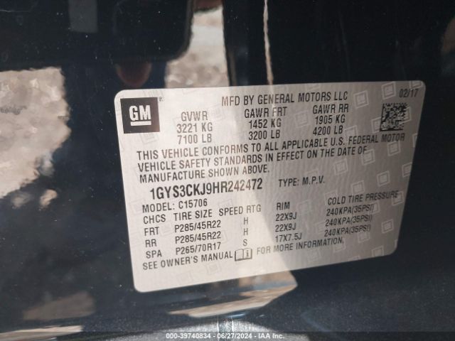 1GYS3CKJ9HR242472 Cadillac Escalade Premium Luxury