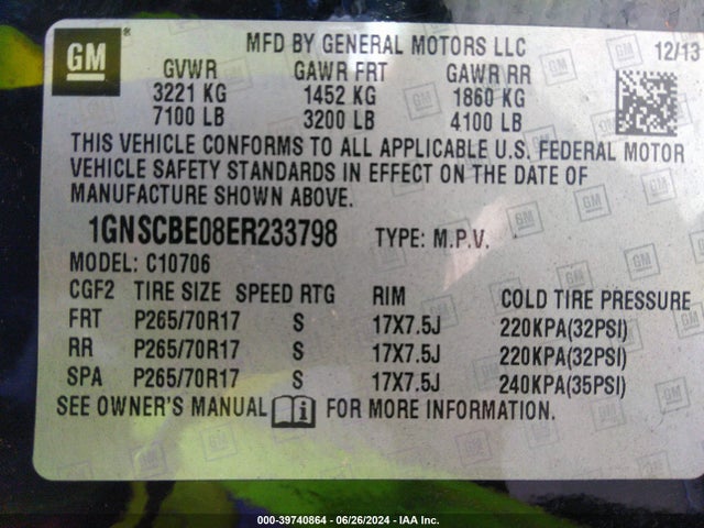 Chevrolet Tahoe Lt 2014 1GNSCBE08ER233798 Image 9