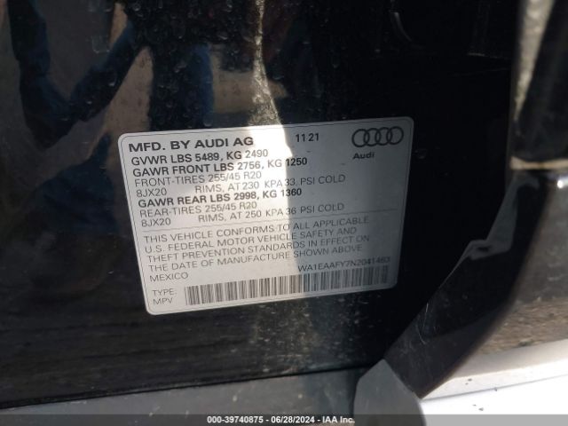 WA1EAAFY7N2041463 Audi Q5 Premium Plus 45 Tfsi S Line Quattro S Tronic