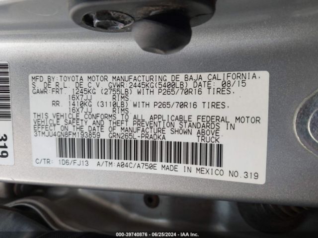 3TMJU4GN8FM193859 Toyota Tacoma Prerunner V6