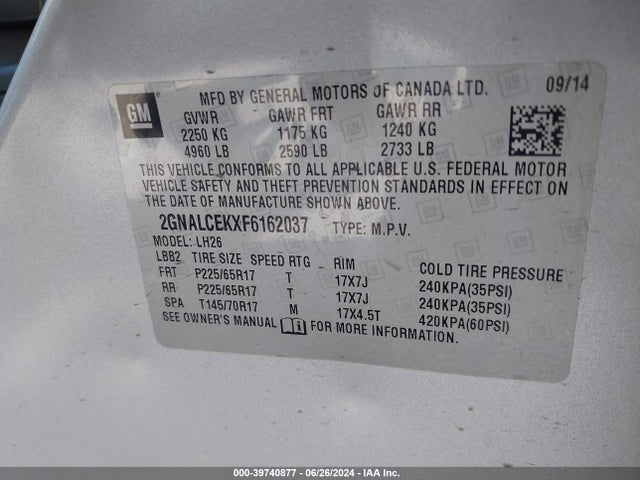 Chevrolet Equinox 2lt 2015 2GNALCEKXF6162037 Image 9