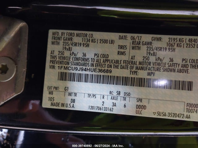 Ford Escape Titanium 2017 1FMCU9J94HUE36689 Image 9