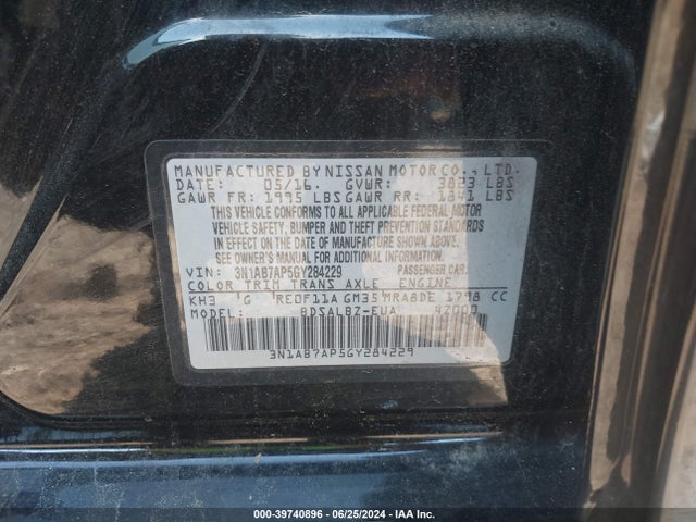Nissan SENTRA S 2016 3N1AB7AP5GY284229 Image 9